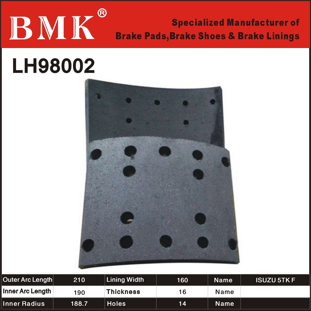 High Quality Brake Lining (LH98002) for Isuzu