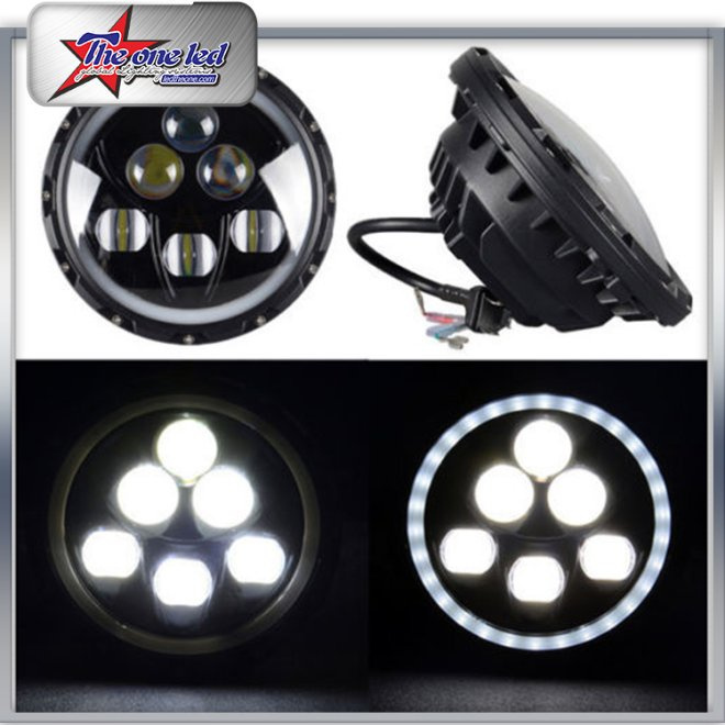 LED Headlight for Jeep Wrangler with Halo Ring