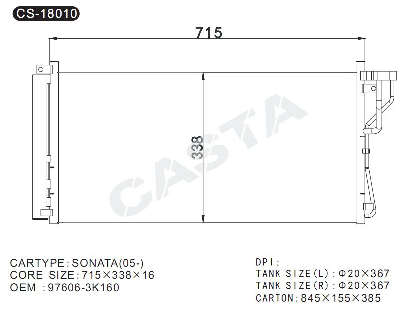 Top brand aluminium car Condenser for Hyundai Sonata (05-)