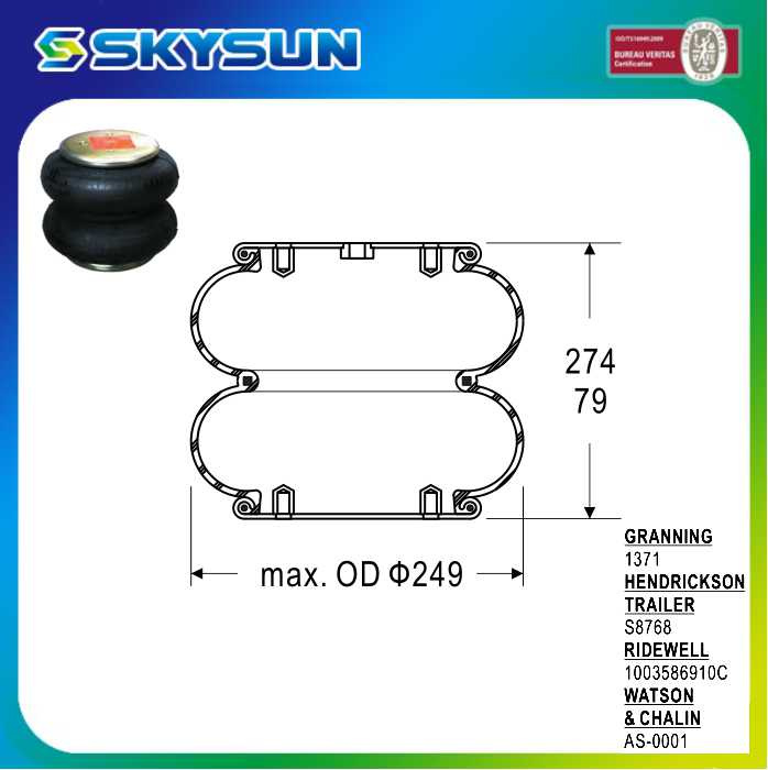 Double Convoluted Air Bellow for Granning/Ridewell/Goodyear