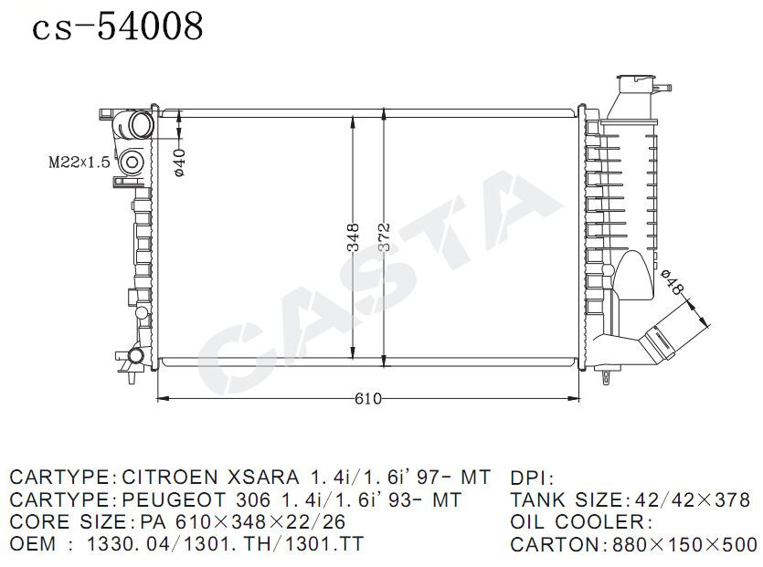 Radiator for Citroen Xsara 1.4I/1.6i'97-Mt