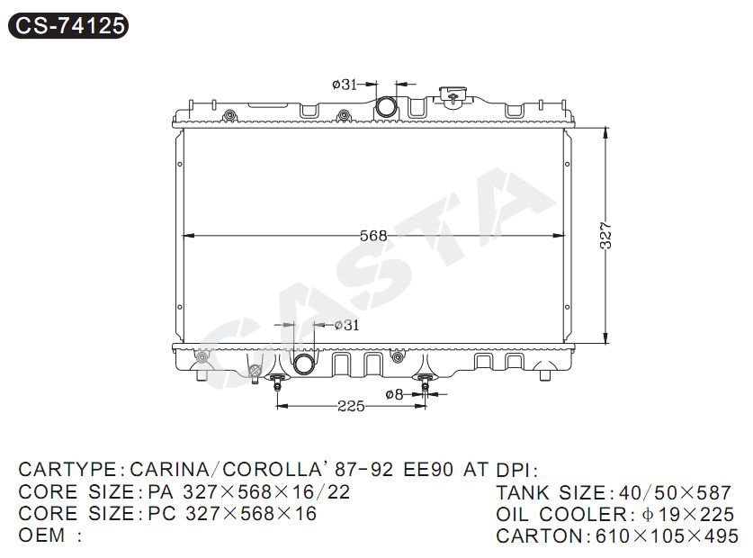 Engine Parts Aluminum Radiator For Carina/Corolla'87-92 Ee90 AT
