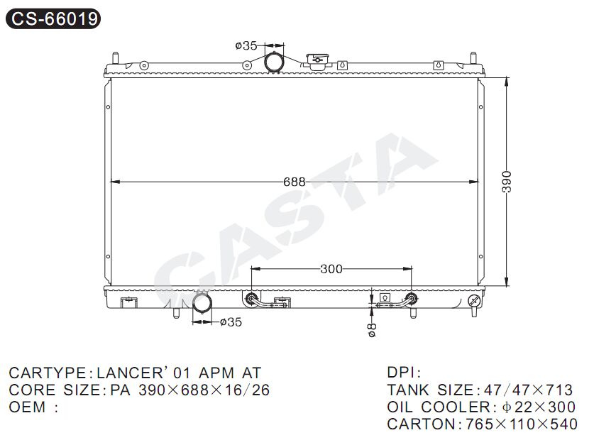 Assembly aluminum radiator for Lancer'01Apm At