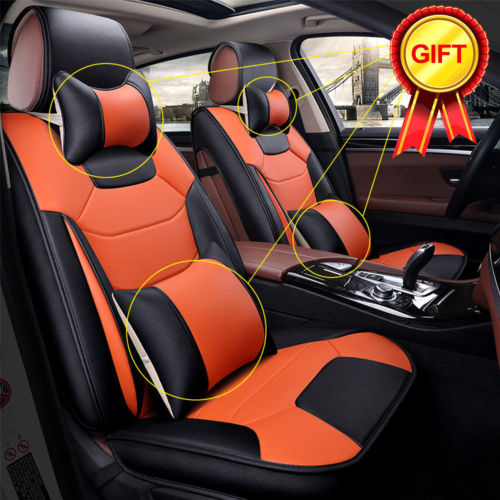 5-Seats Car Seat Cover Front+Rear Microfiber Leather Cushion W/Pillow All Season