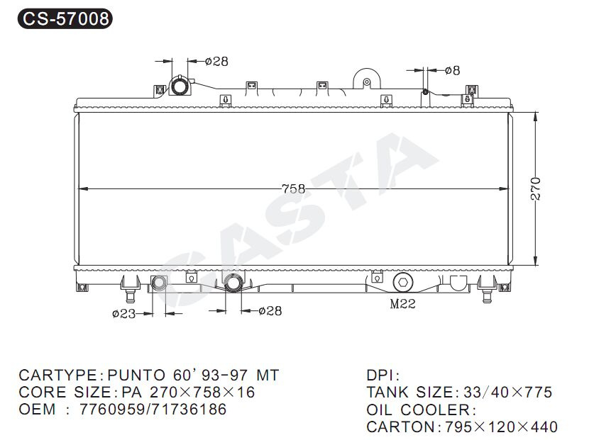 Auto Parts Factory of Radiator for FIAT Punto 60'93-97 MT