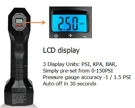 Portable 12 Volt Tire Inflator with Built-in Gauge and Light