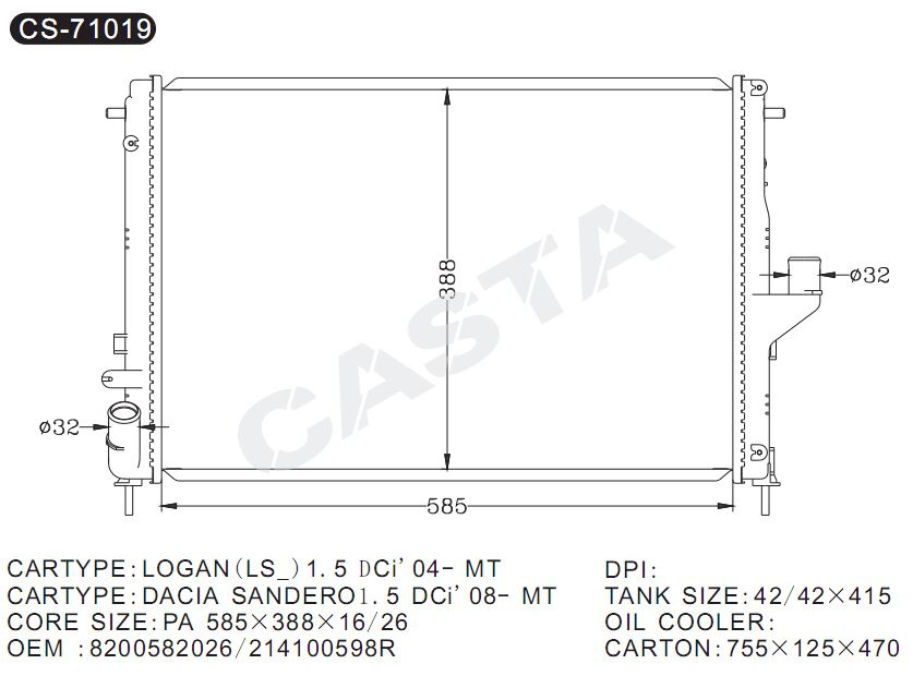 Auto Replacement Radiator for Longan (LS_) 1.5dci04-Mt