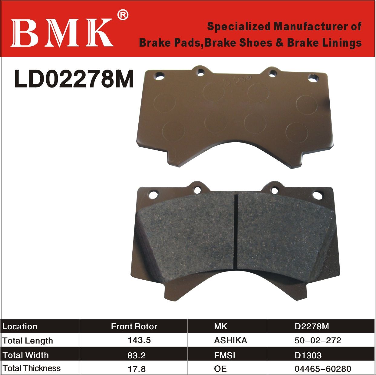 High Quality Brake Pad (D2278M) for Japanese Car
