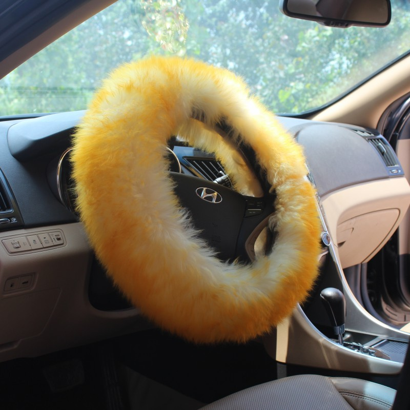 Luxurious Plush Fur Long Wool Sheepskin Steering Cover