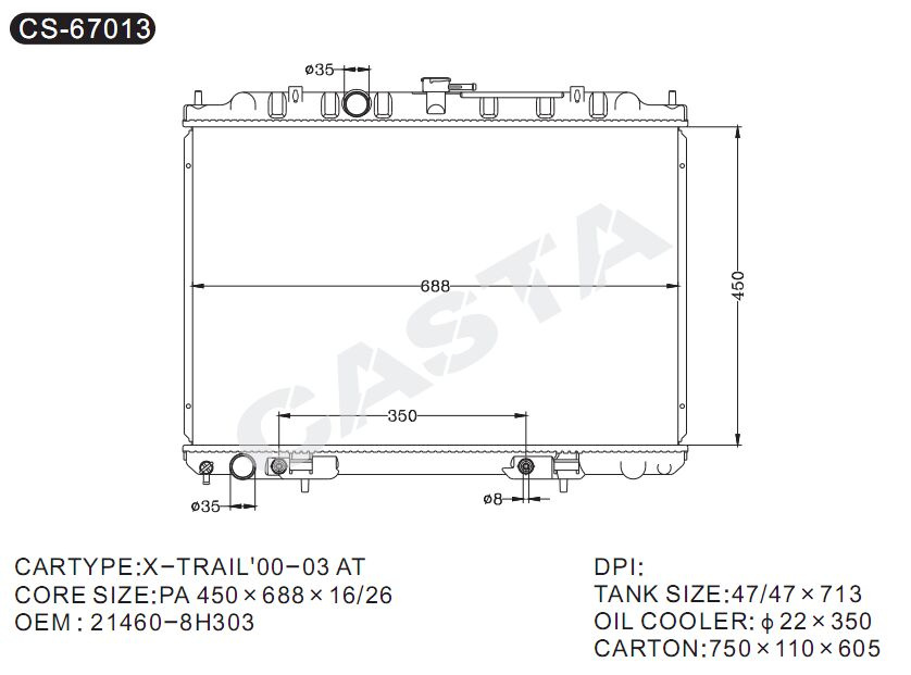 Wholesale auto aluminum radiator for Nissan X-Trail'00-03at