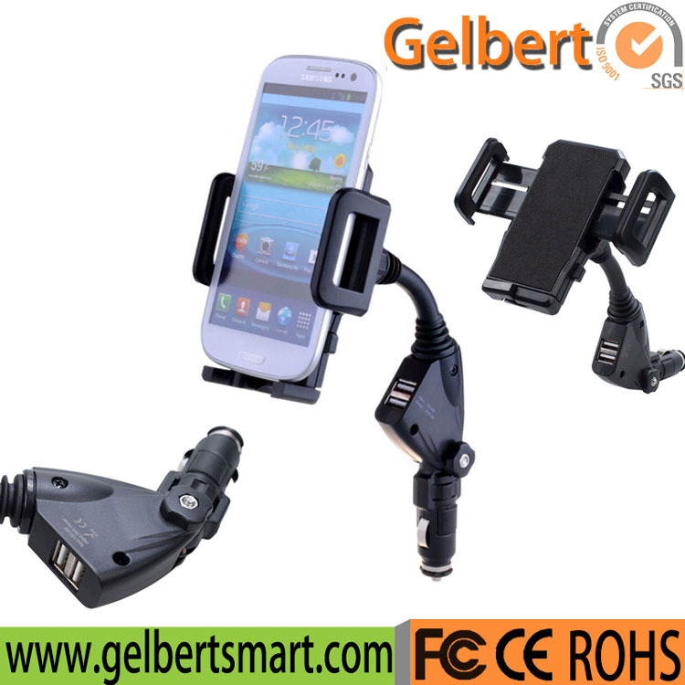 Dual USB Ports Car Cigarette Lighter Charger Phone Holder
