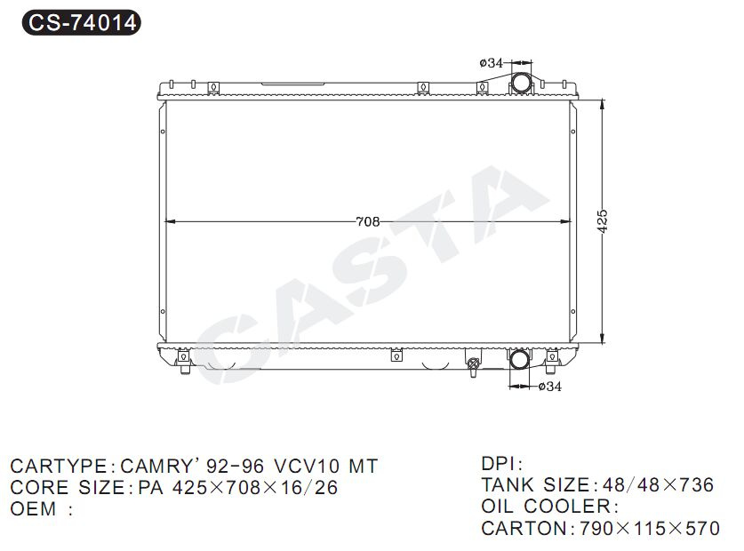Original quality aluminum auto radiator for Camry'92-96 Vcv10 mt