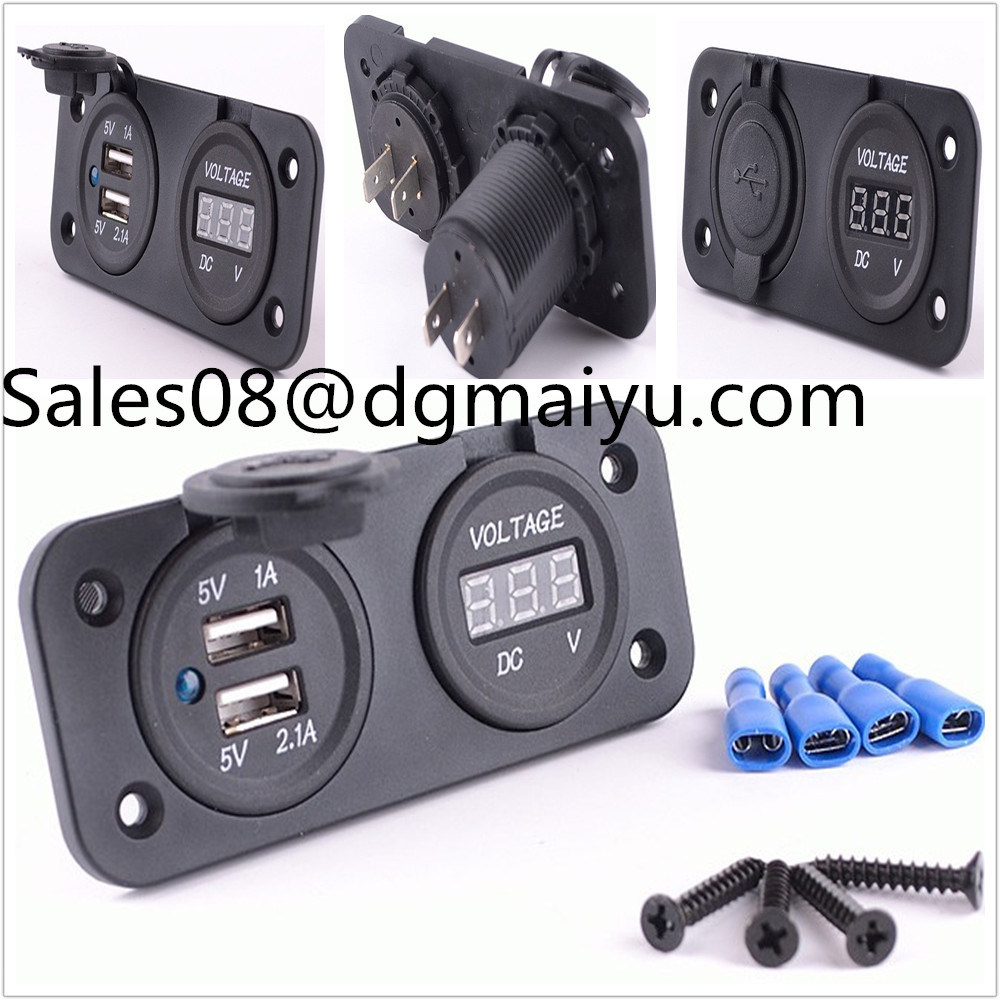 Dual Ubs Car Charger + Vehicle Voltage Meter Assembly for Vehicle