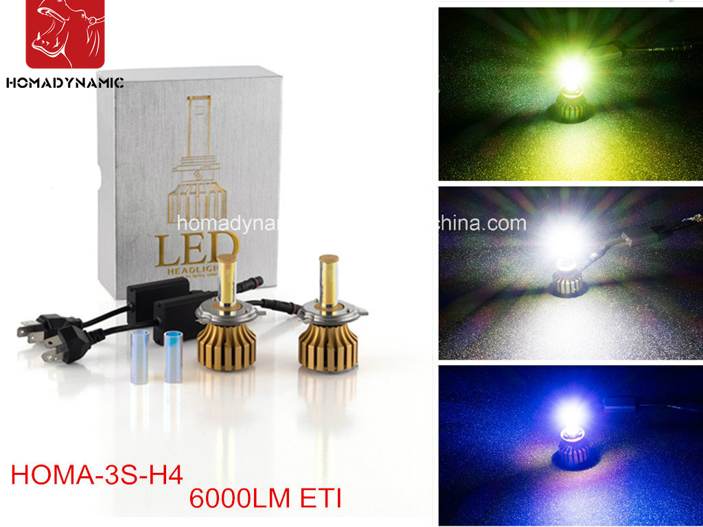 3 Colors 3000k 6000k 10000k LED Headlight Homa-3s H4 6000lm