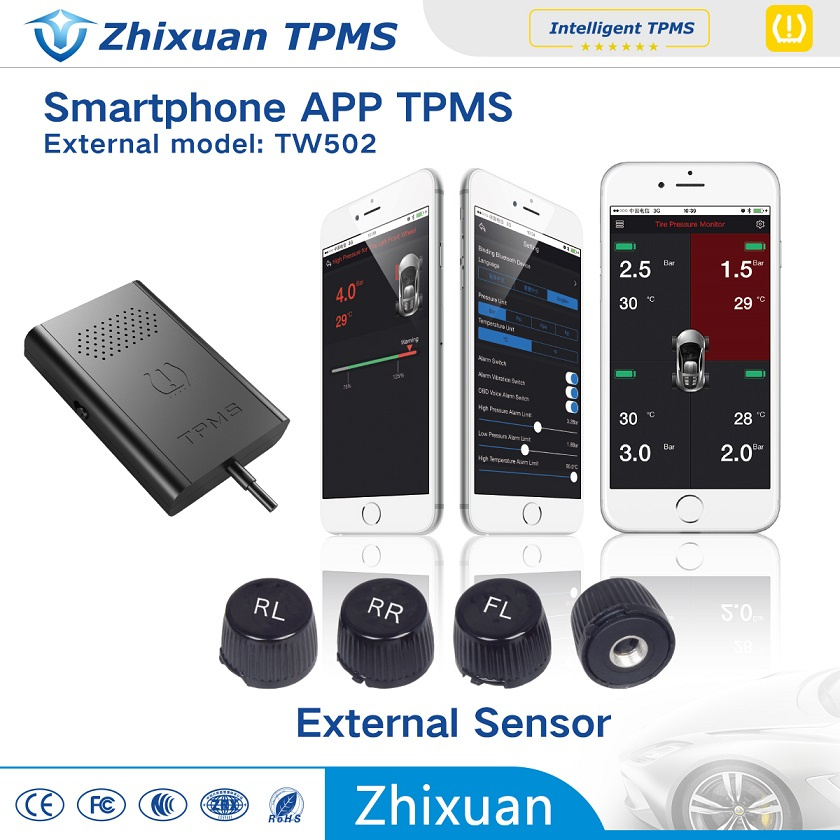 Tire Pressure Monitoring System, Bluetooth TPMS Smartphone TPMS with External Sensor