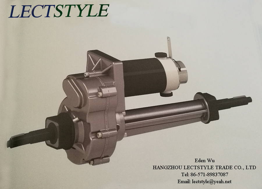 Electric Trailer Transaxle on Greenhouse Harvest Trolley or Garden Nursery Greenhouse Trolley