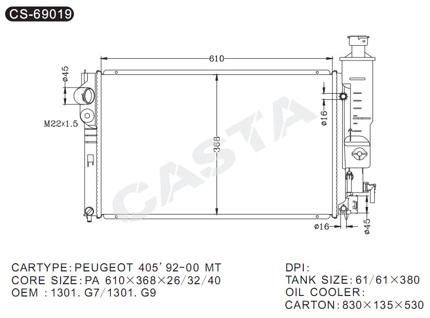 Excellent Quality Aluminum Peugeot Radiator For 405'92-00 MT