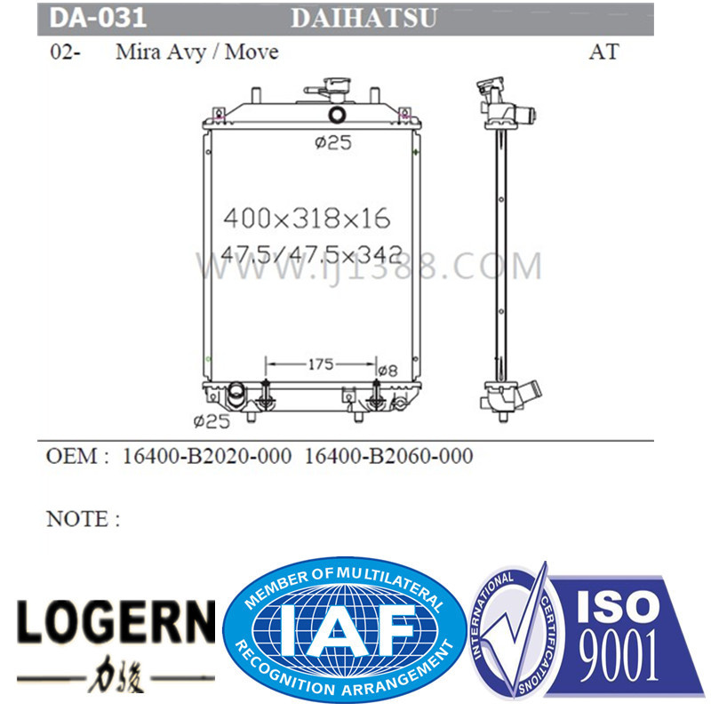 Water Radiator High Quality for Daihatsu 02- Mira Avy/Move at/PA16