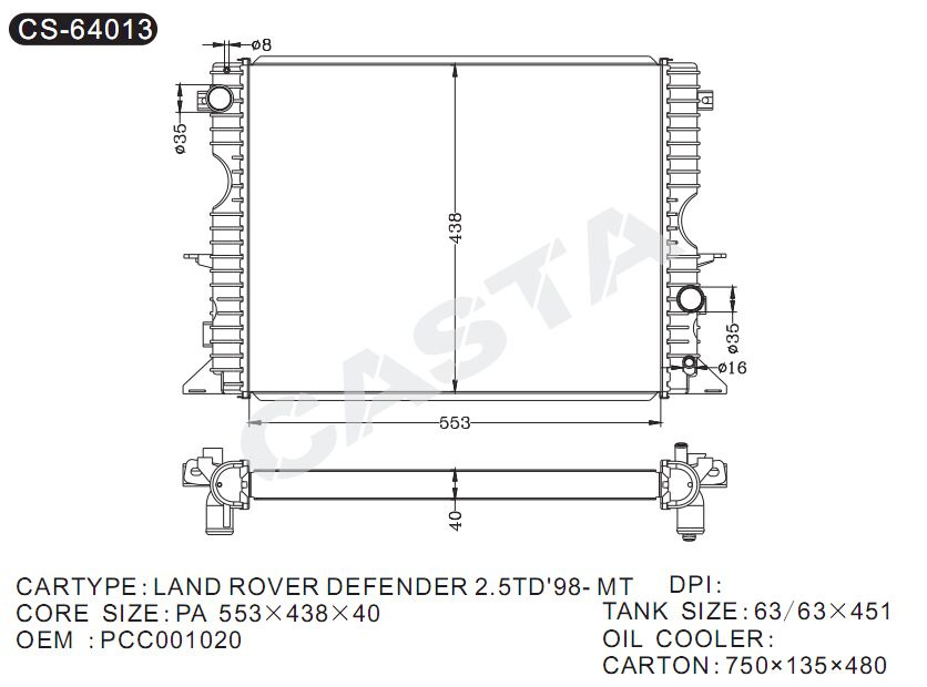 Hot Sale Car Radiator for Land Rover Defender2.5td'98-Mt