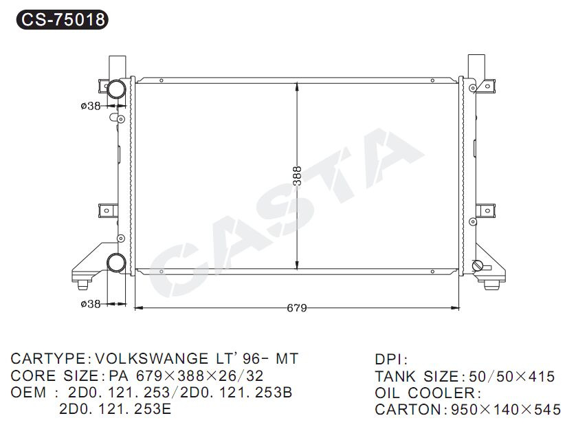 Original Quality Aluminum Auto Radiator for Volkswangen Lt'96-MT