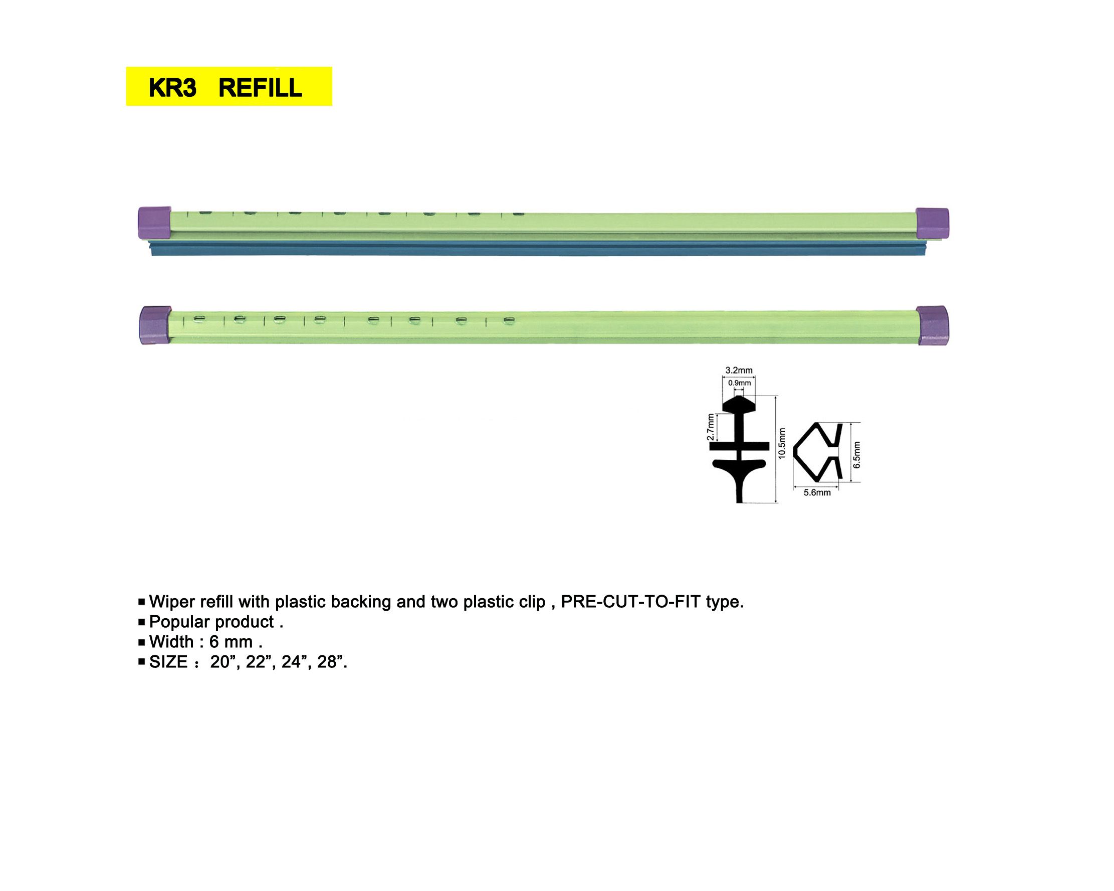 6.0mm Width Wiper Refill with Plastic Backing, Pre-Cut-to-Fit Type, Popular Refill for Cars, Trucks