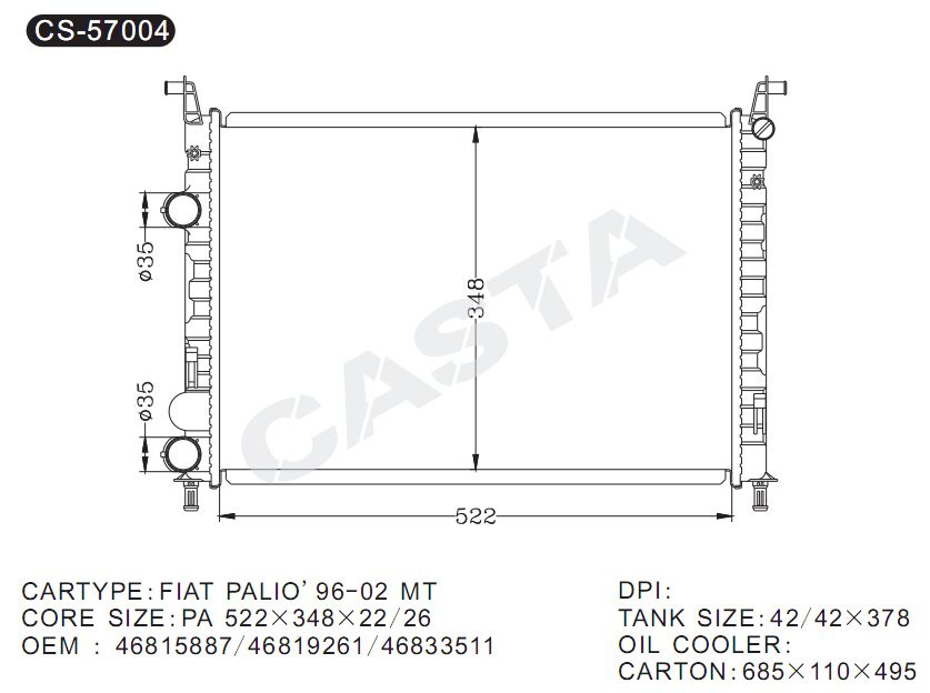 Cooling Effective Aluminum Radiator for FIAT Palio'96-02