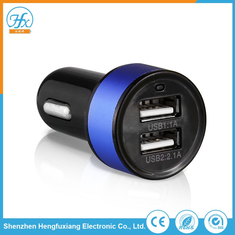 Customized 5V/2.1A Dual USB Car Charger for Mobile Phone