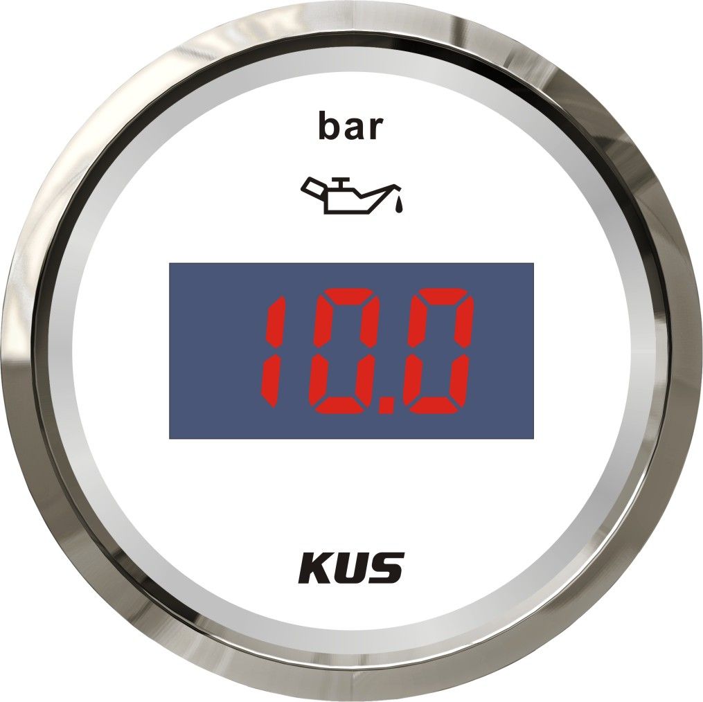 52mm Digital Oil Pressure Gauge Oil Pressure Meter 0-5 Bar White Faceplate for Car Truck Universal Boat Yacht