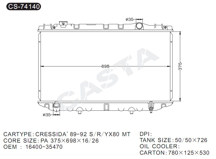 Whole sale price auto radiator for Cressida'89-92 S/R/Yx80 Mt