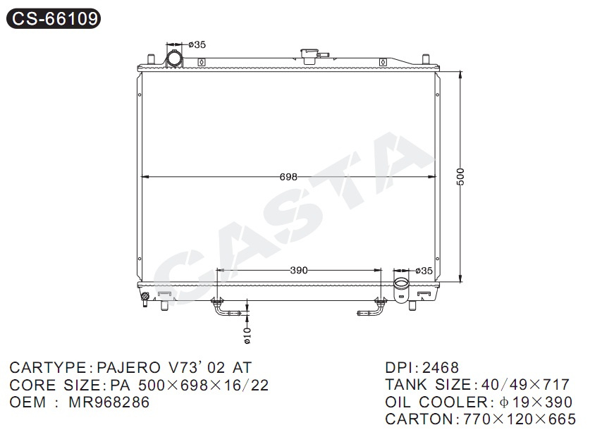 Excellent quality aluminum radiator for Mitsubishi Pajero V73'02 AT