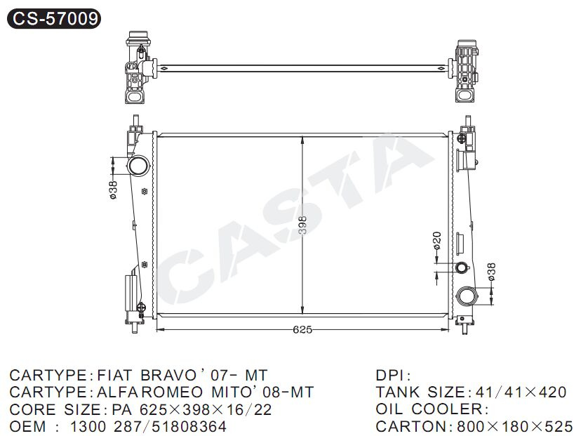 Auto Spare Parts Aluminum Radiator for FIAT Bravo'07 Mt