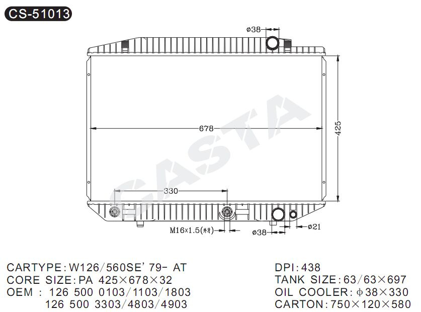 High Quality Radiator for Benz W126/560se'79-AT