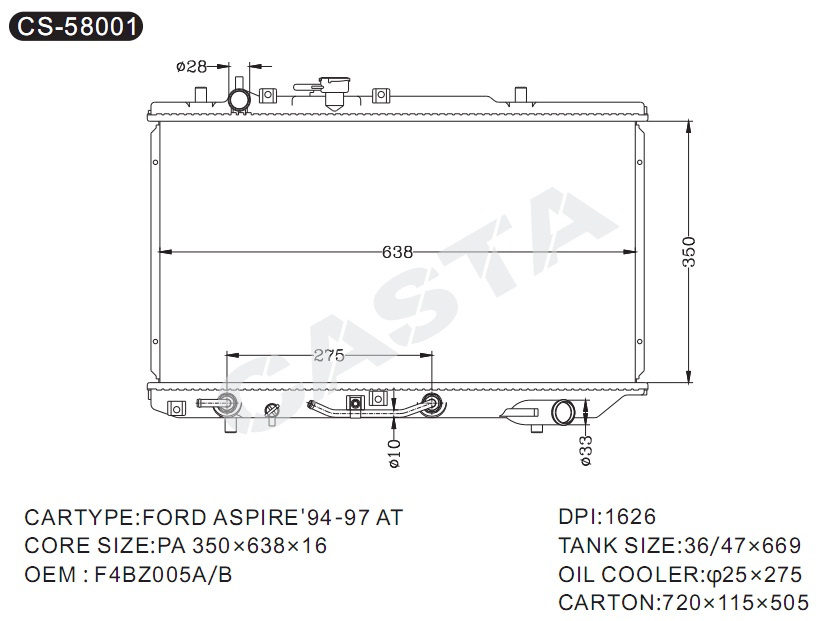 Aluminum Auto Radiator For Ford Aspire'94-97 AT