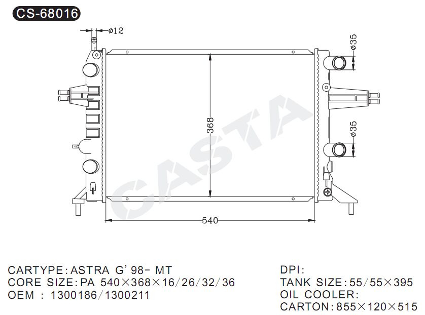 Auto parts radiator for Astra G'98-Mt