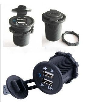 Universal Motorcycle Waterproof Power Outlet Adapter Dual USB 5V/3.1A Charger with Car Mount Holder Bracket
