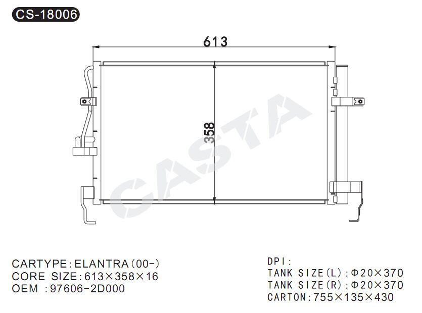 Best quality auto aluminum Condenser for Hyundai Elantra (00-)