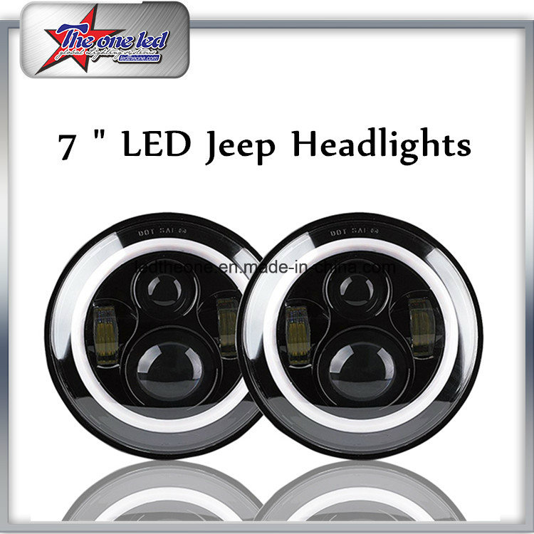 2017 Hot Selling 7 Inch 50W Round LED Headlight with Halo Ring for Jeep Wrangler