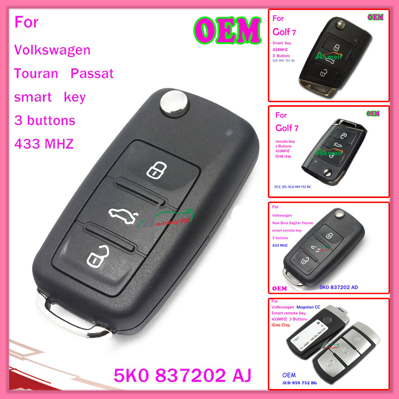 Auto Key for Volkswagen Touran Passat Samrt 5k0 837202 Aj