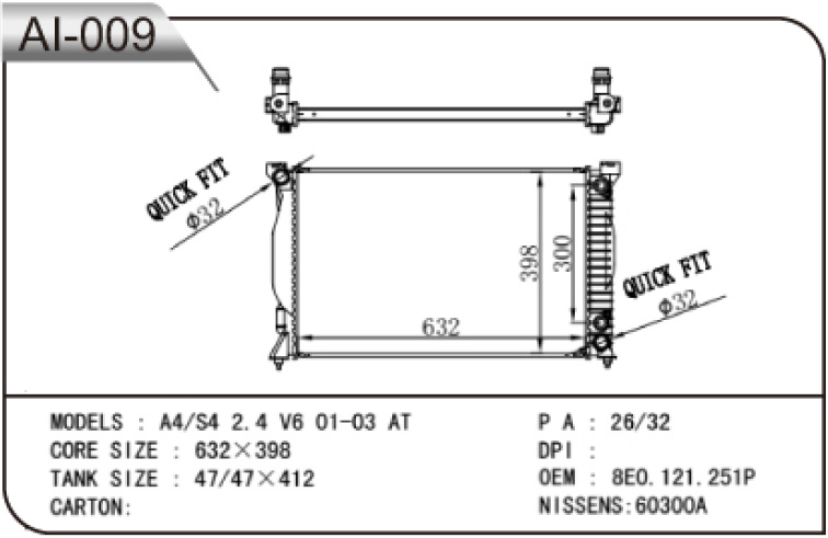  2.4L V6 Cooling Radiator in Good Quality for Audi A4/S4