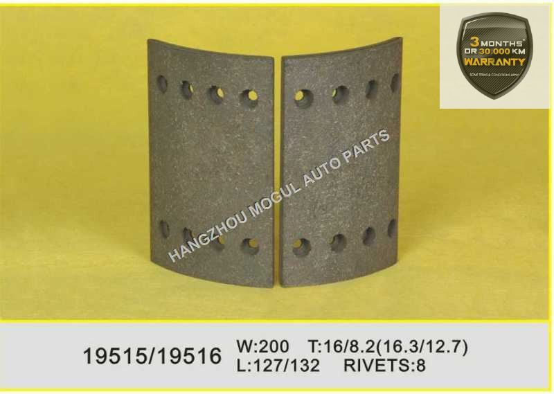 Long Lifetime Brake Lining for Heavy Duty Truck (19515/19516)