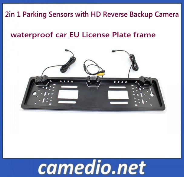 EU Car License Plate 3 in 1 Car Video Parking Sensor System with Reverse Camera HD