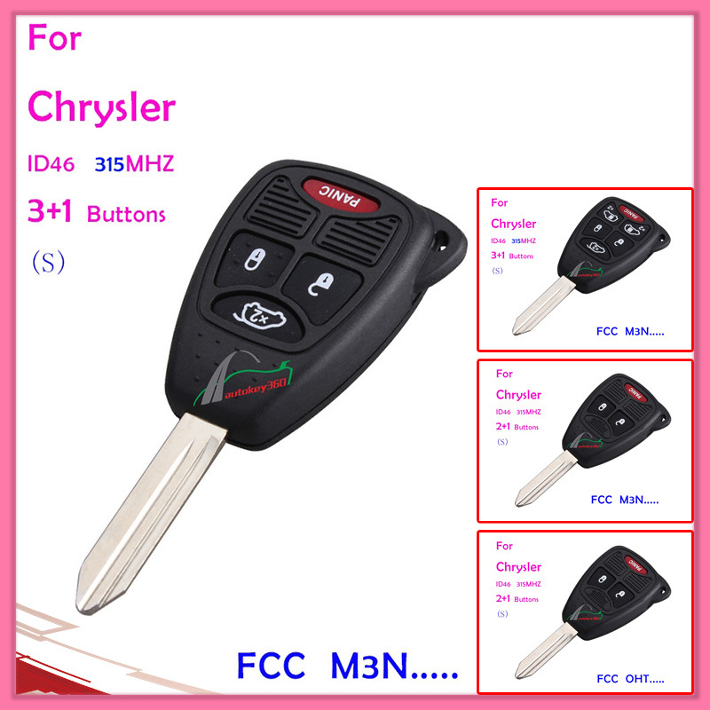 Remote Car Key for Chrysler with 4 Button ID46 Chip 315MHz FCC M3n Small Button