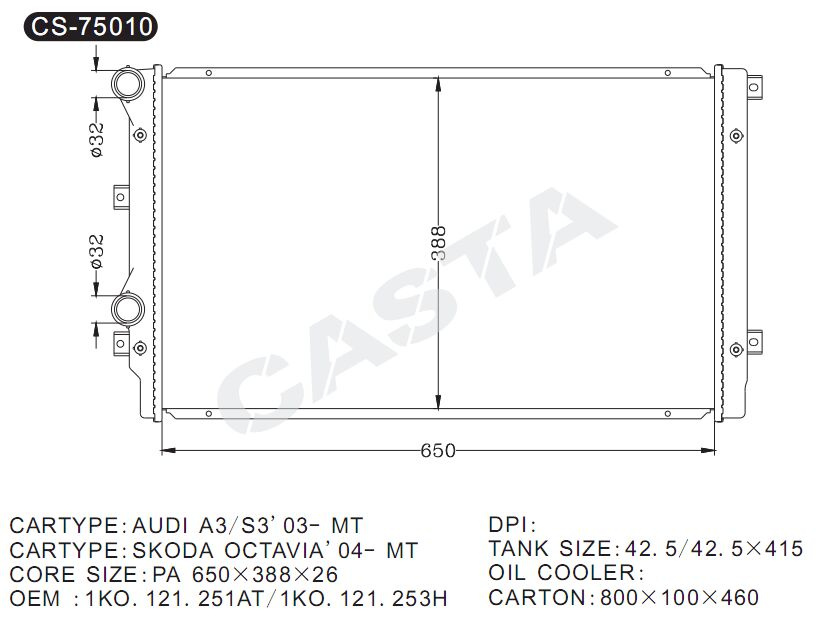 Excellent Quality Aluminum Radiator for Audi A3/S3'03-Mt
