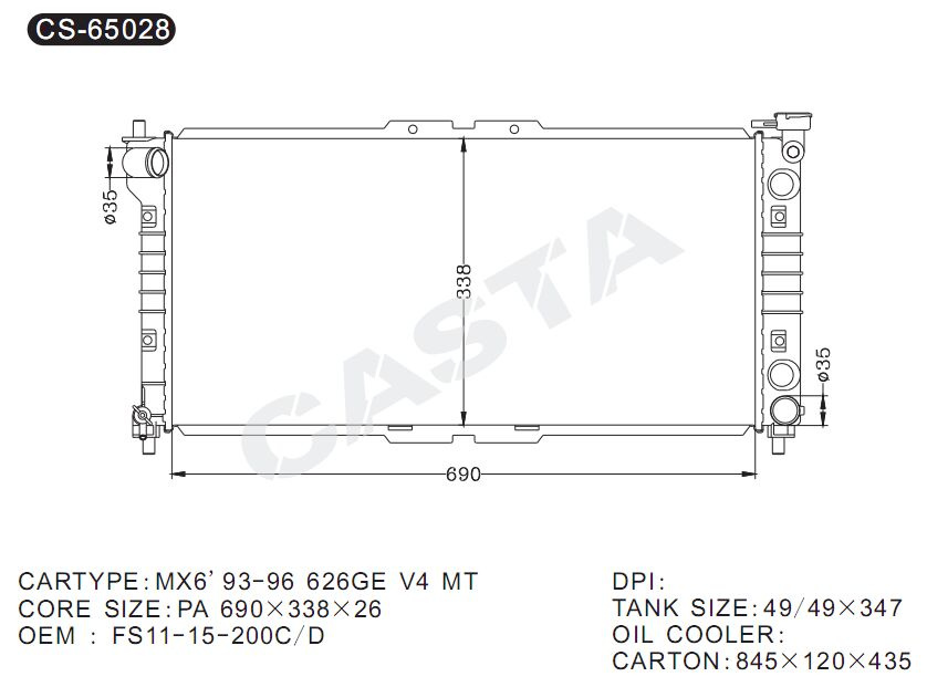 High-quality Car Radiator For Mazda Mx6'93-96 626ge V4 Mt