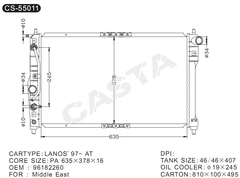 Auto Parts Car Radiator for Daewoo Lanos'97 (For Middle East)