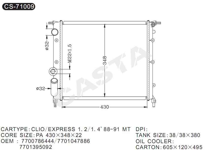 Used Aluminum Auto Radiator for Clio/Express 1.2/1.4'88-91Mt