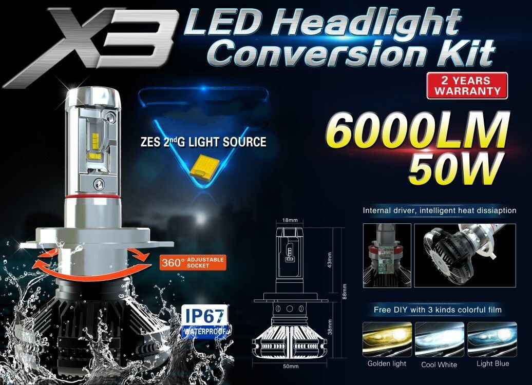X3 LED Car Light LED Headlight H4 6000lm
