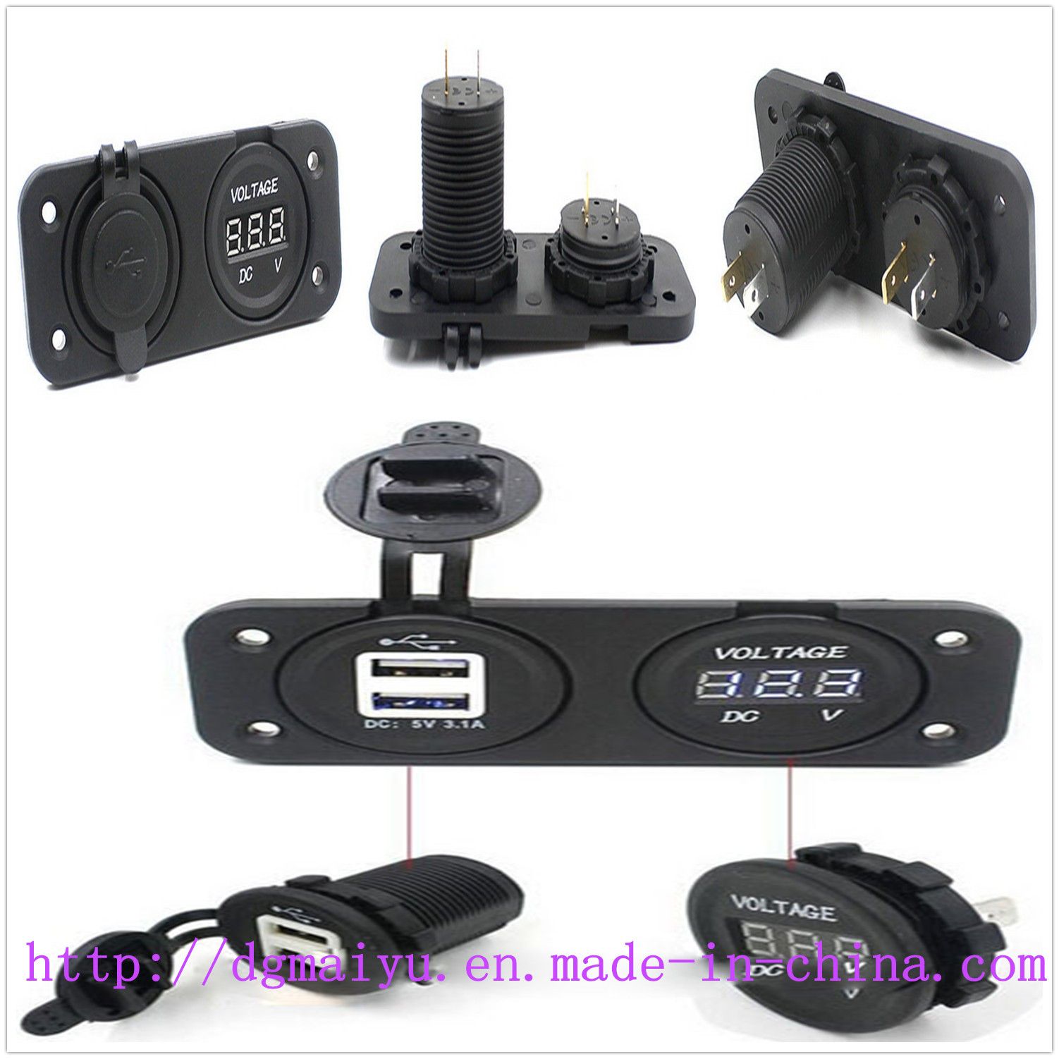 Splitter DC 12V + USB Waterproof Car Cigarette Lighter Socket