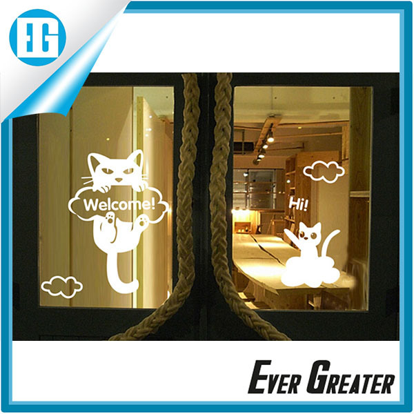 Cat Shape Welcome White Vinyl Adhesive Double-Side Sticker