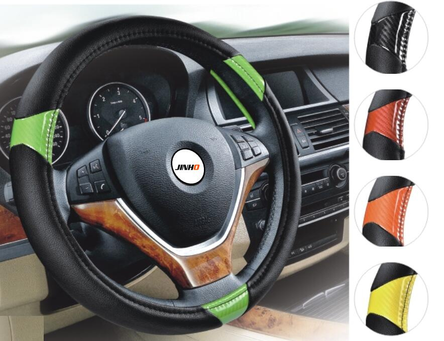 14 Inch Silver and Golden Automoblie Car Steering Wheel Cover PU Steering Cover
